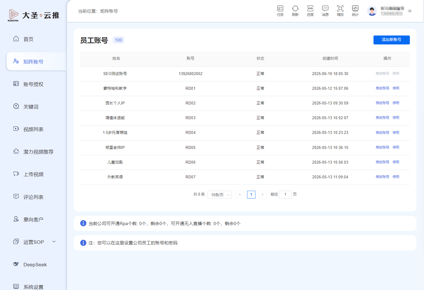 矩阵账号列表页