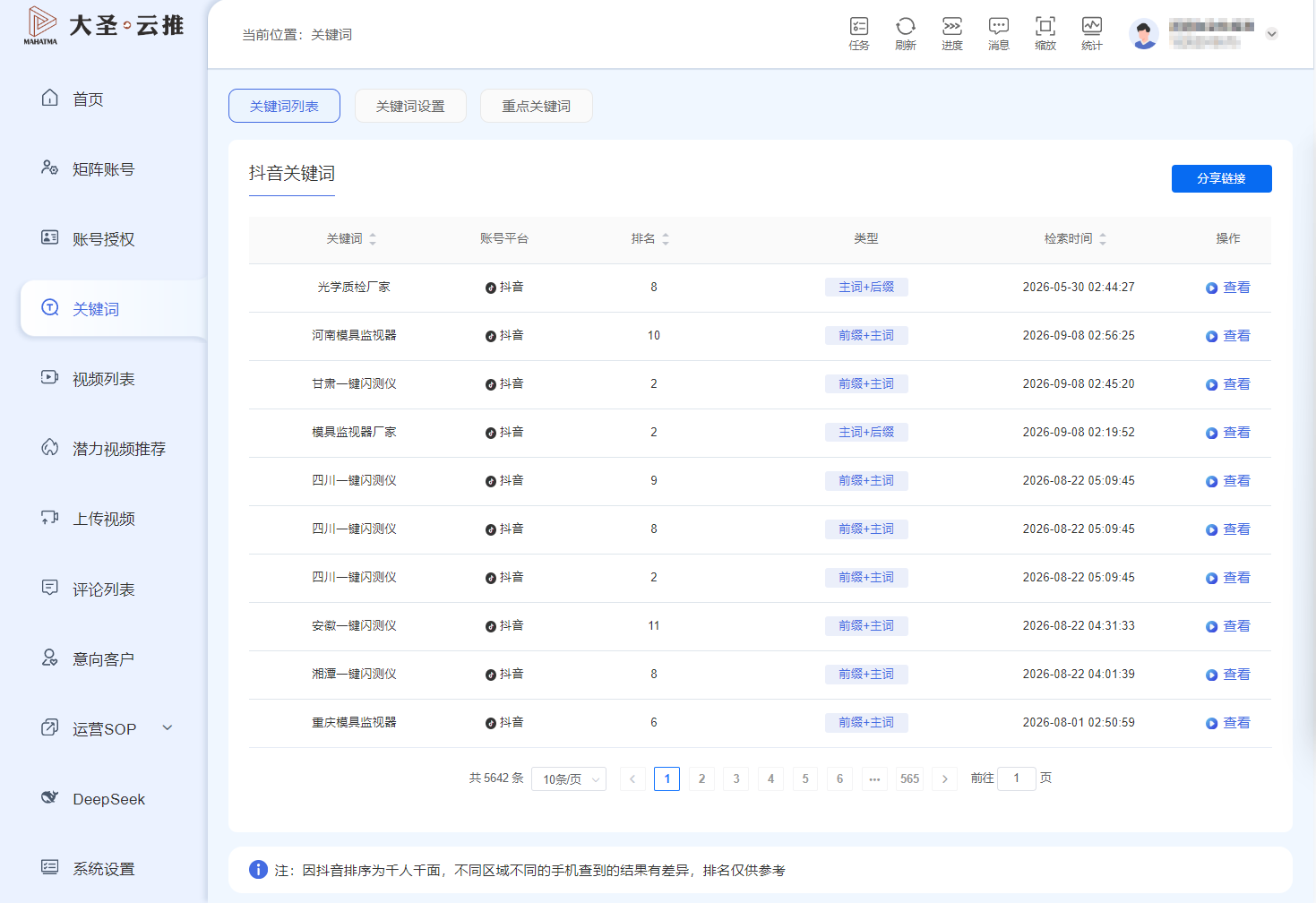 关键词列表页
