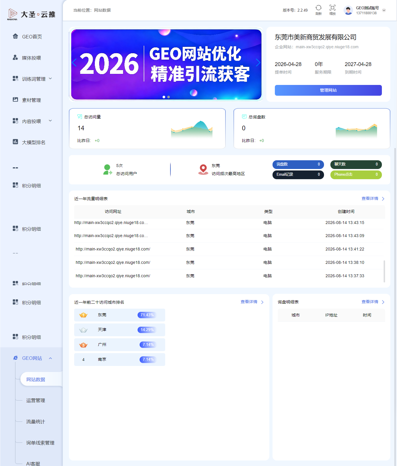 网站数据页面